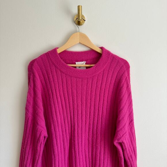 Aerie Soft Buttercream Cosmic Pink Oversized Crew Ribbed Knit Pullover Sweater - Picture 4 of 12